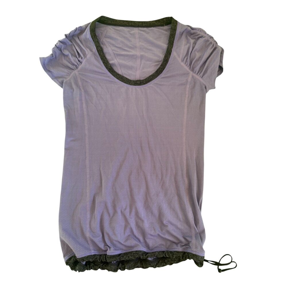 Lululemon Purple Willpower Short Sleeve Tech Draw String Top